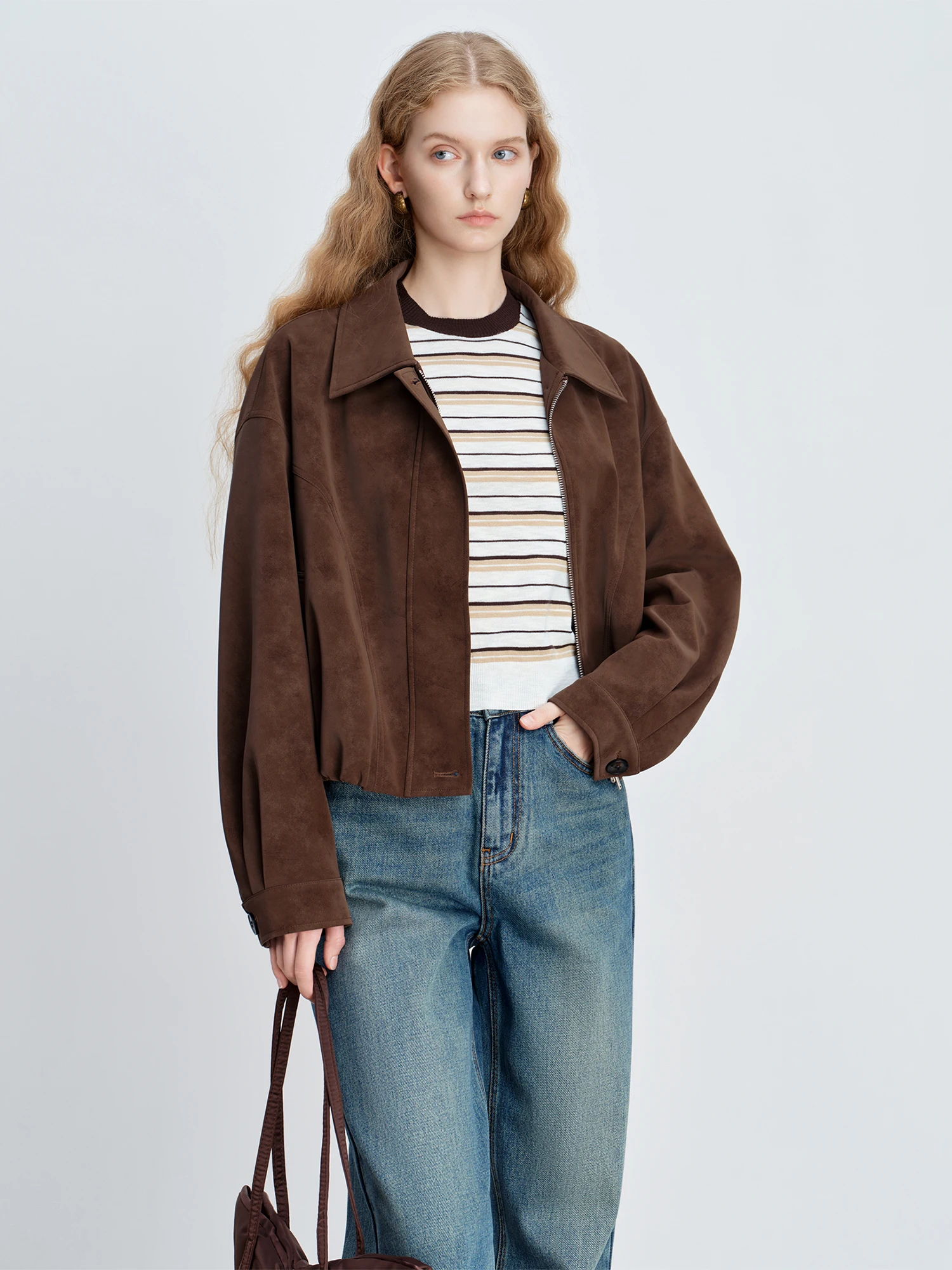 Women's Faux Suede Cropped Jacket - Retro Spring Outerwear - Image 4