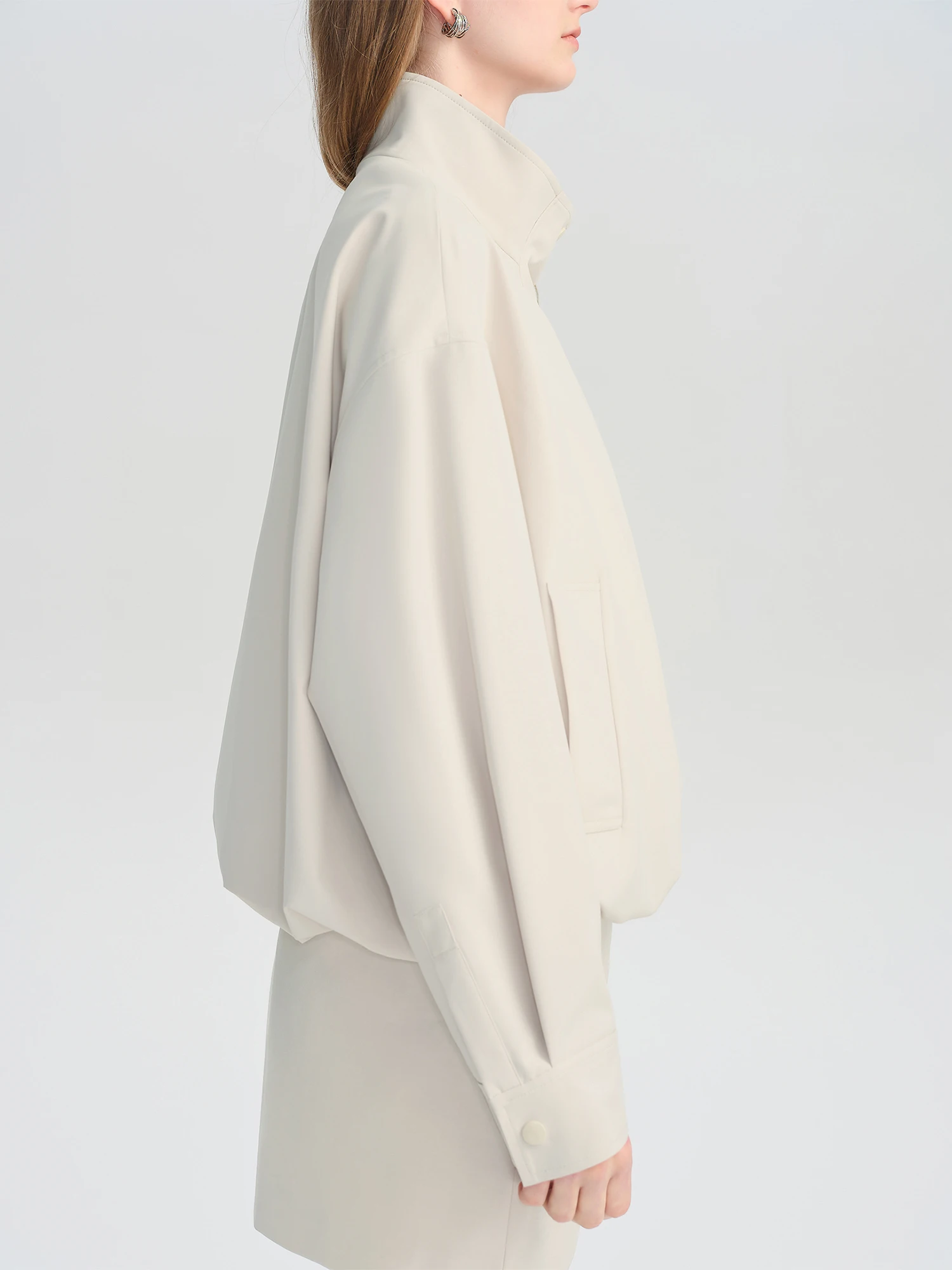 Women's Cropped Stand Collar Jacket - Lightweight Casual Layering - Image 4