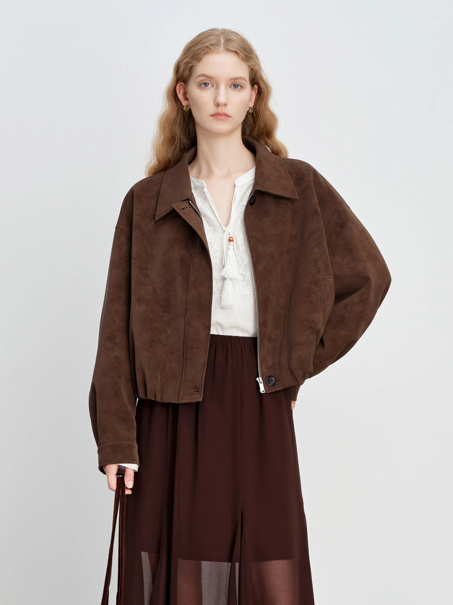 Women's Faux Suede Cropped Jacket - Retro Spring Outerwear - Image 3