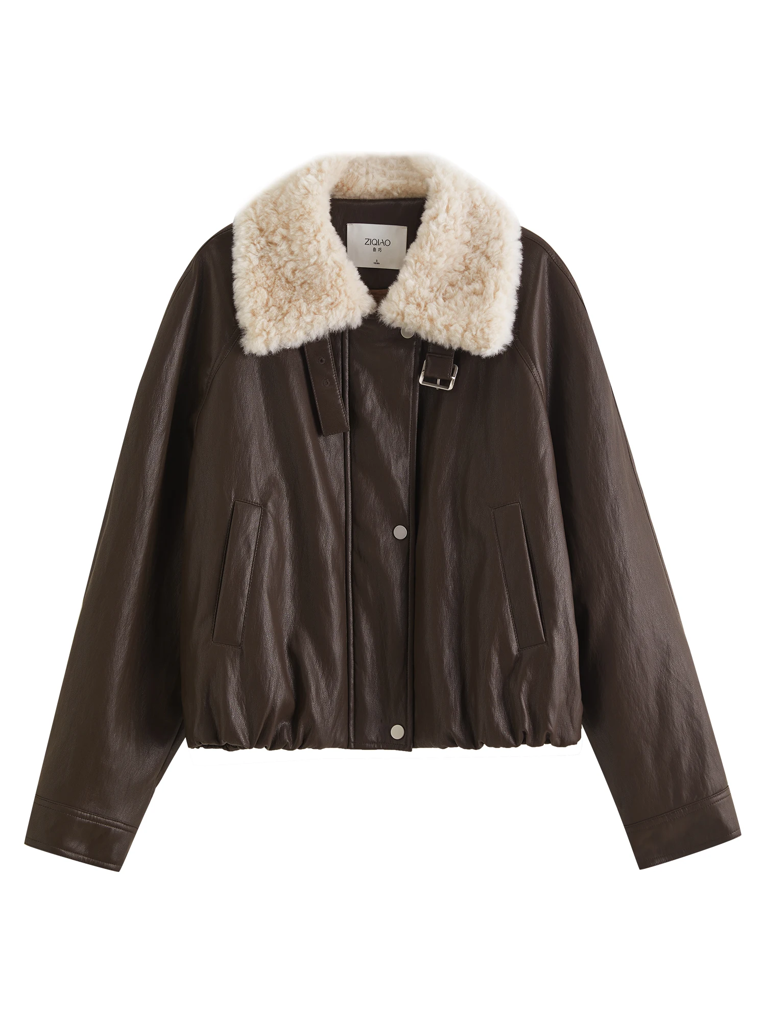 Women's Vintage PU Leather Short Coat - Faux Fur Winter Outerwear - Image 6