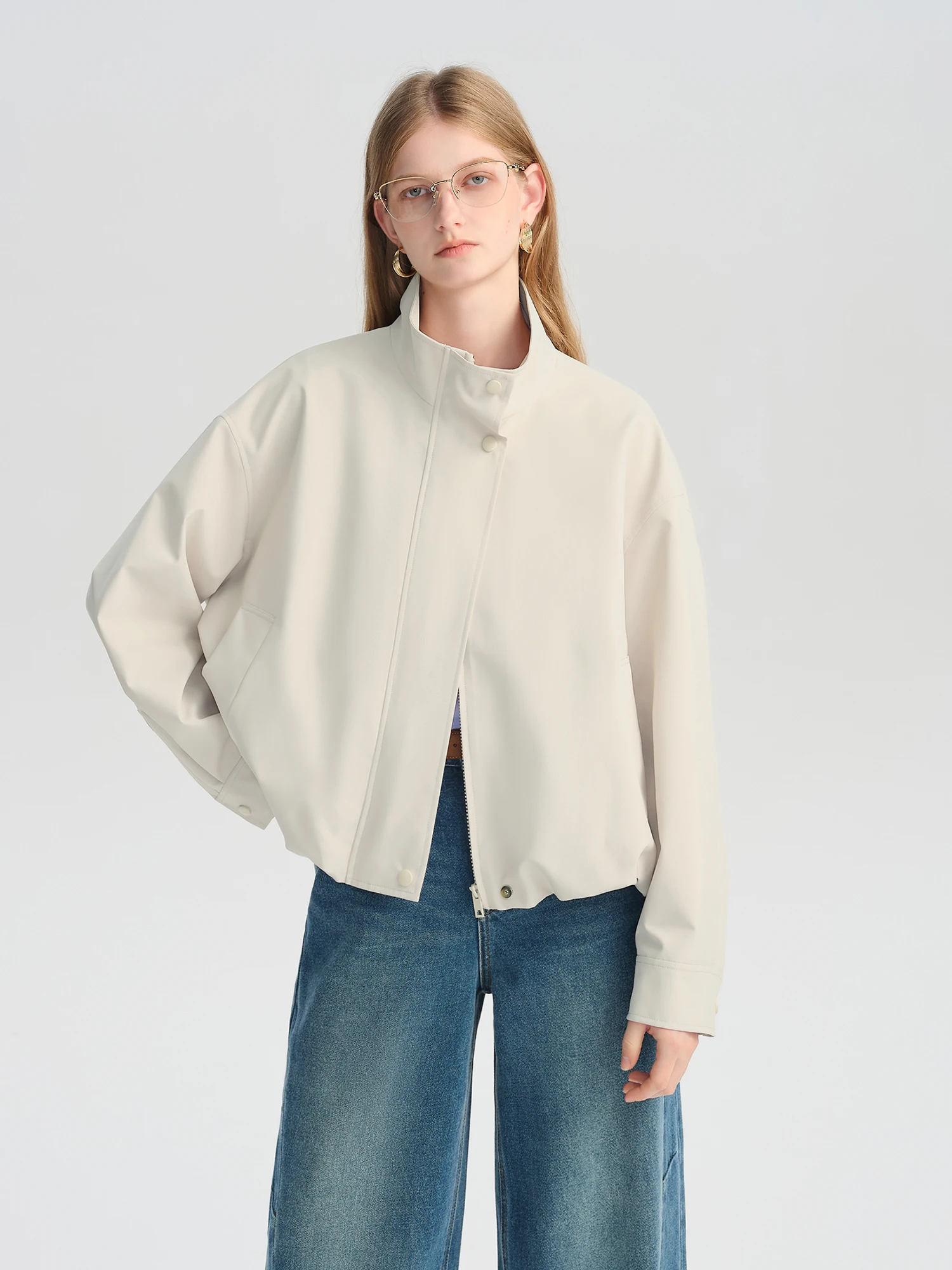 Women's Cropped Stand Collar Jacket - Lightweight Casual Layering - Image 5