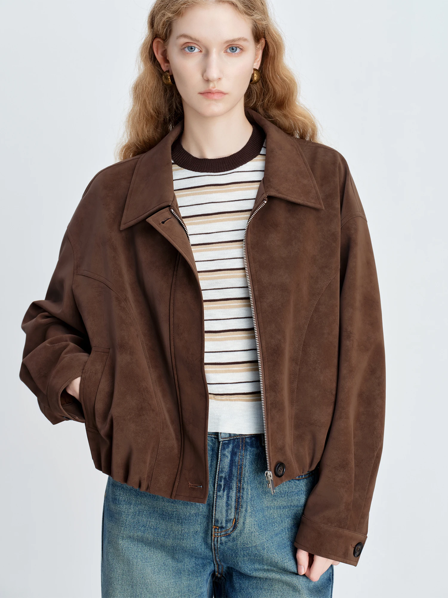 Women's Faux Suede Cropped Jacket - Retro Spring Outerwear - Image 5