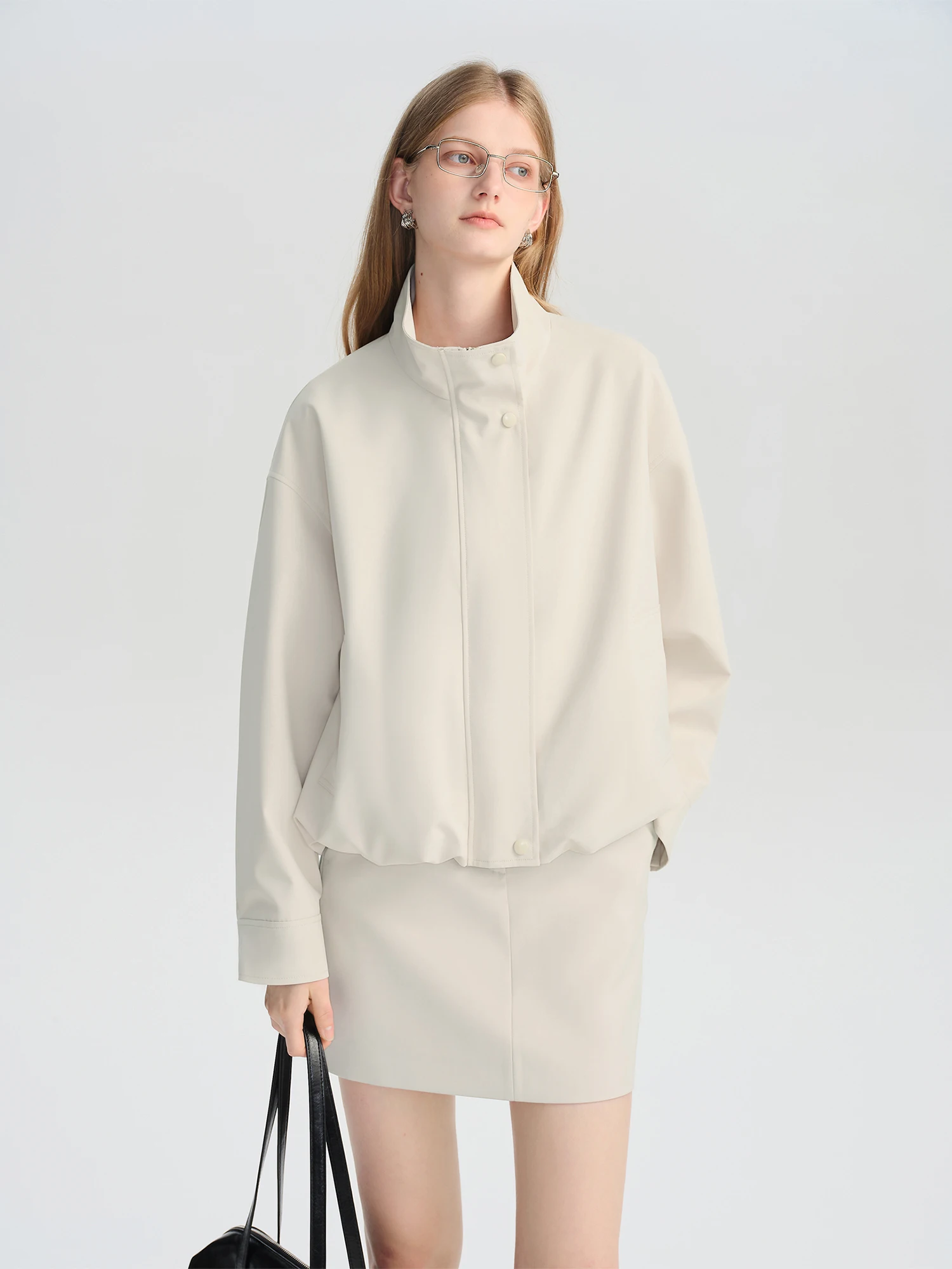 Women's Cropped Stand Collar Jacket - Lightweight Casual Layering - Image 2