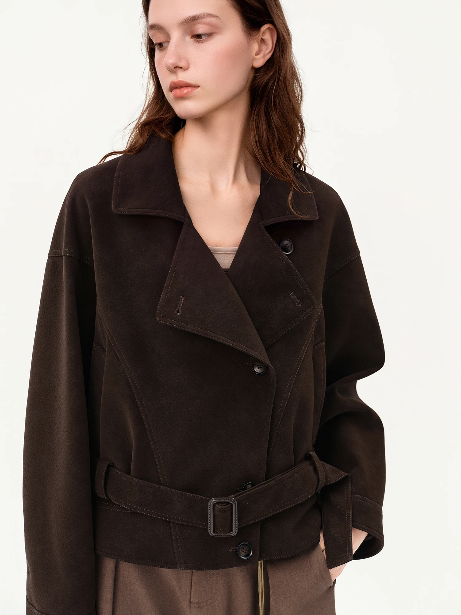 Women's Faux Sheepskin Motorcycle Jacket - Waist-Cinching Commute Coat - Image 2