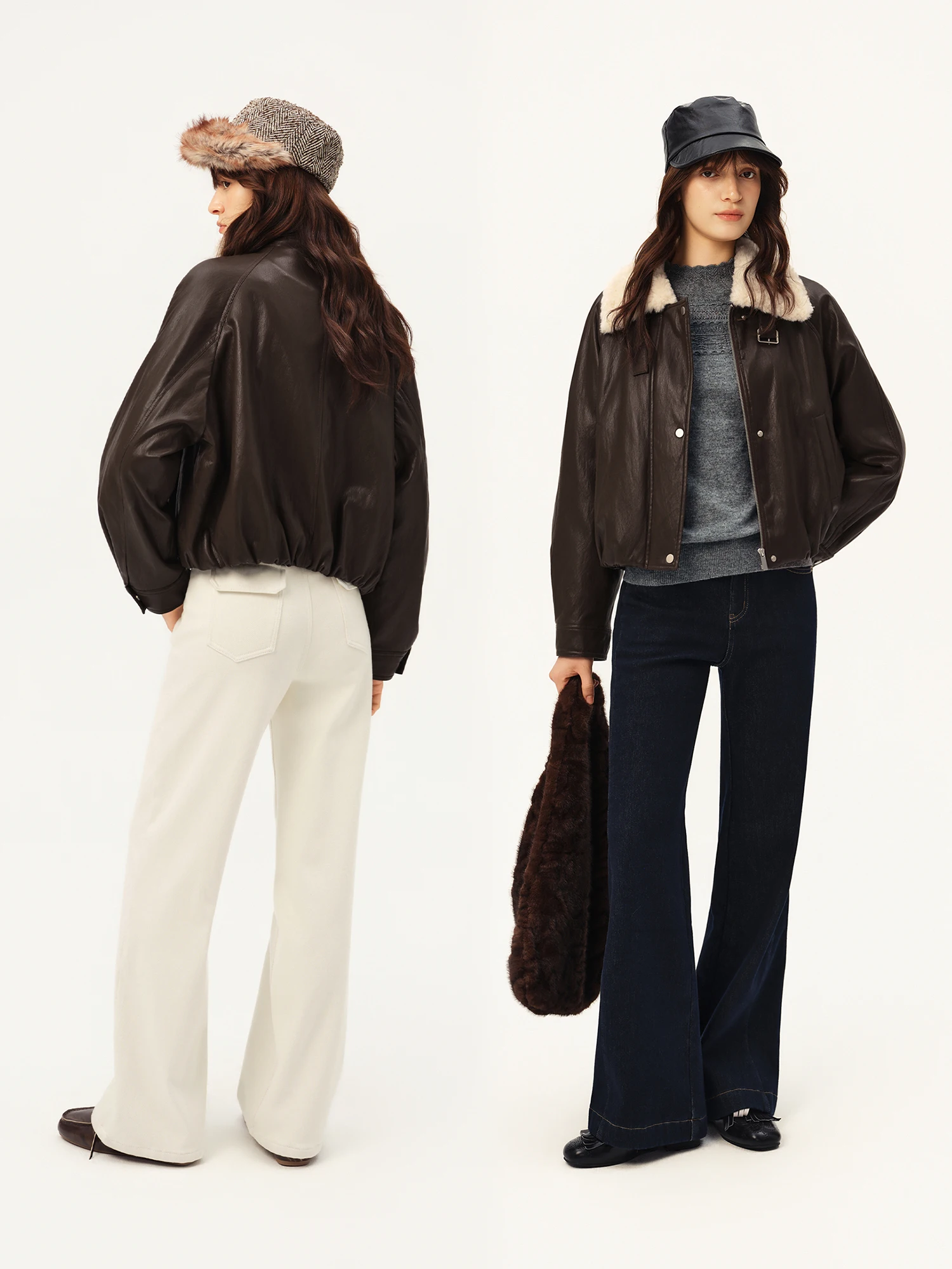 Women's Vintage PU Leather Short Coat - Faux Fur Winter Outerwear - Image 2