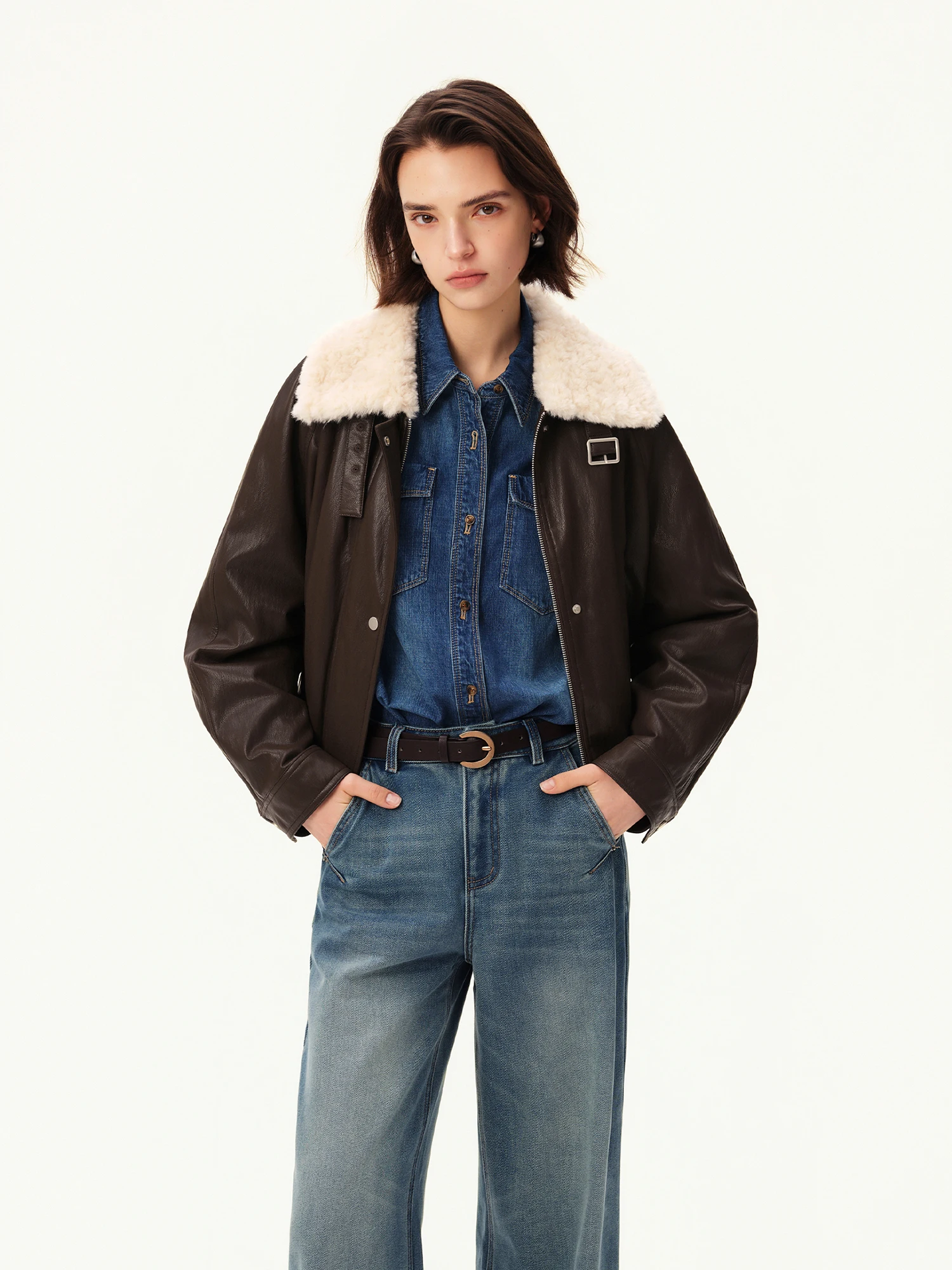 Women's Vintage PU Leather Short Coat - Faux Fur Winter Outerwear - Image 4