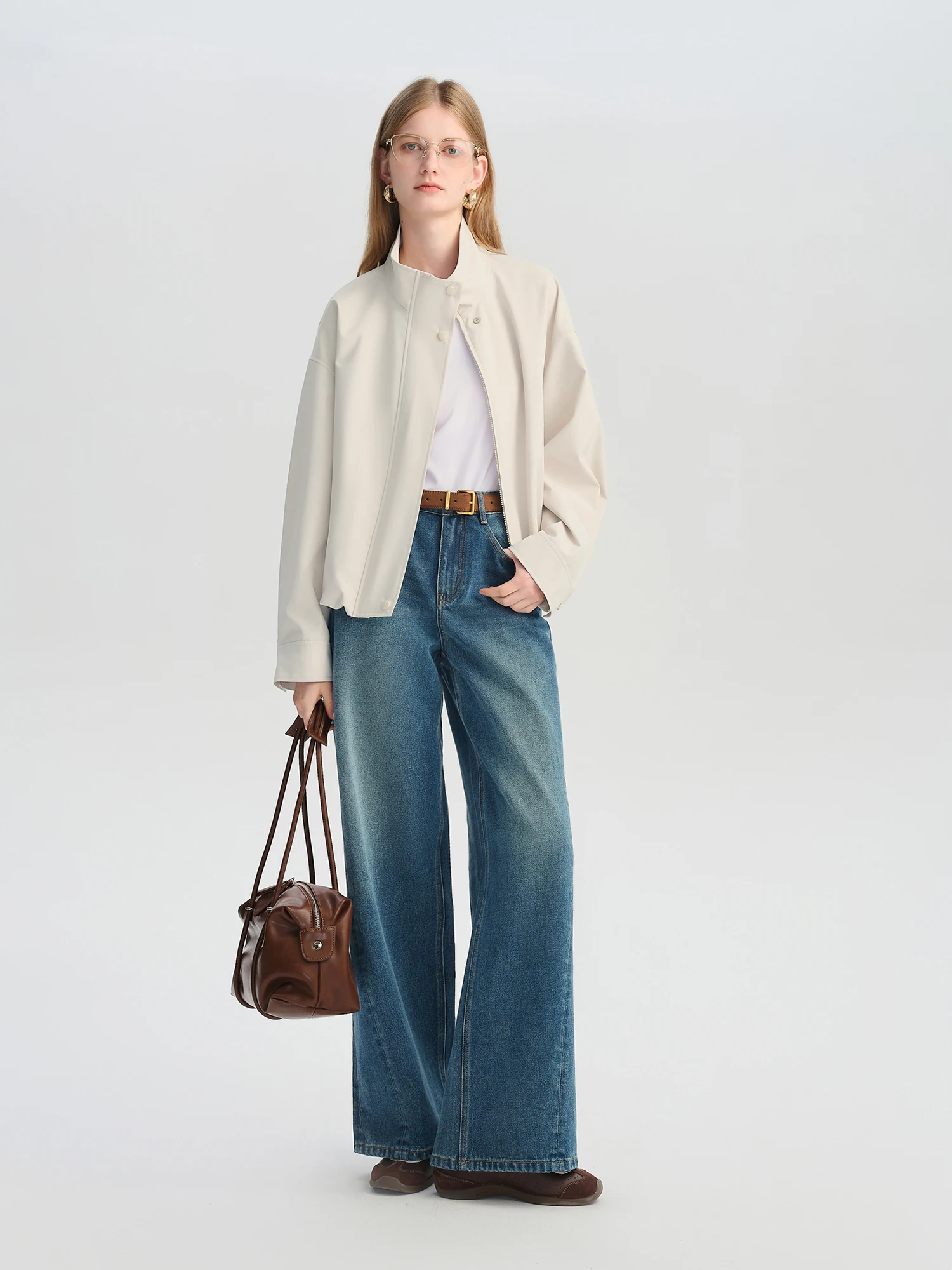Women's Cropped Stand Collar Jacket - Lightweight Casual Layering - Image 3