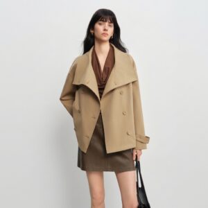 Women's Petite Short Puffer Jacket - Retro Stand Collar Coat