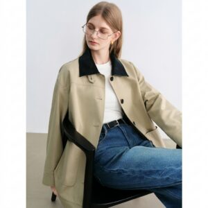 Women's Contrast Stitching Barn Jacket | Short Windbreaker Coat