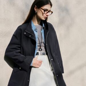 Women's Petite Barn Style Trench Coat - Casual Spring Windbreaker
