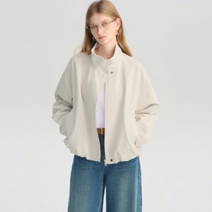 Women's Cropped Stand Collar Jacket - Lightweight Casual Layering