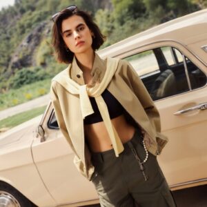 Women's Khaki Harrington Jacket | Cropped Workwear Zip-Up Coat